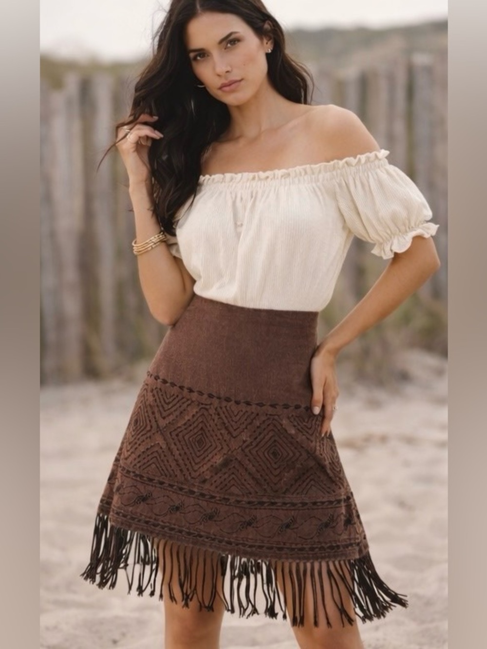 Vintage Richard Malcolm Southwestern Mini Skirt | Black Fringe & Embroidery